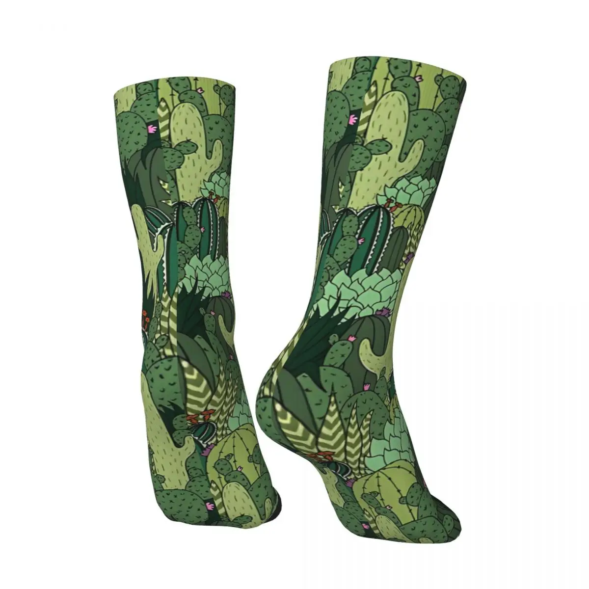 Cactus Pattern Men's Socks Vintage Harajuku Street Style Novelty Seamless Crew Sock