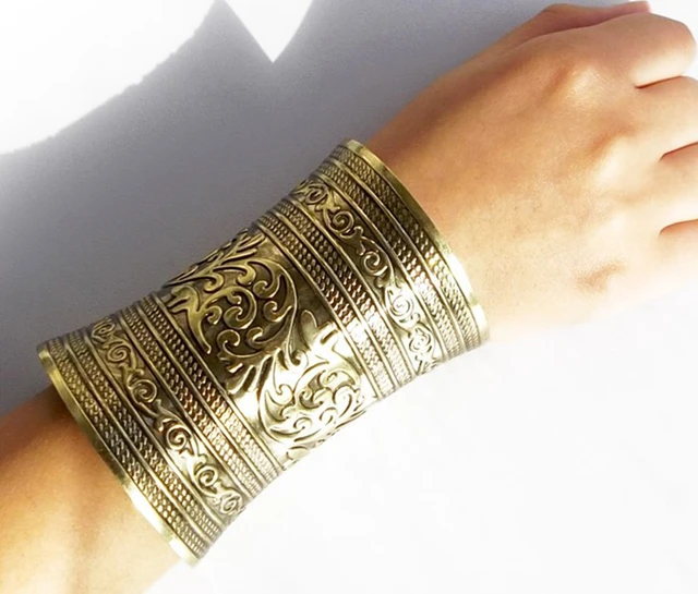Gypsy Vintage Bronze Ethiopian Armlet Big Flower Wide Open Hand Cuff Bangles Bracelets Women Men Boho Punk India Arm Jewelry AliExpress 36
