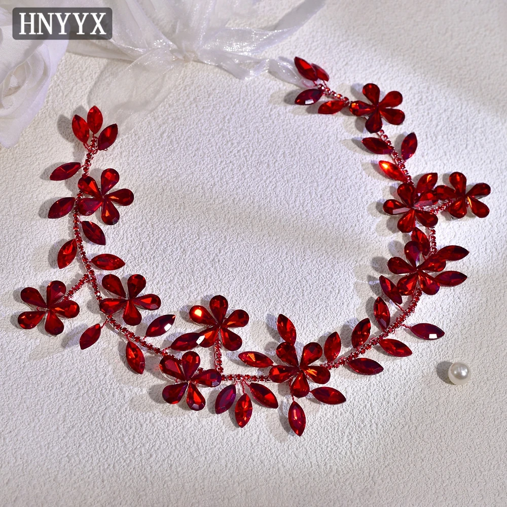 HNYYX Red Bridal Dress Belt Shiny Red Rhinestone Belt Suitable for Wedding Bridesmaids Ball Crystal Flower Gown Sash SA232