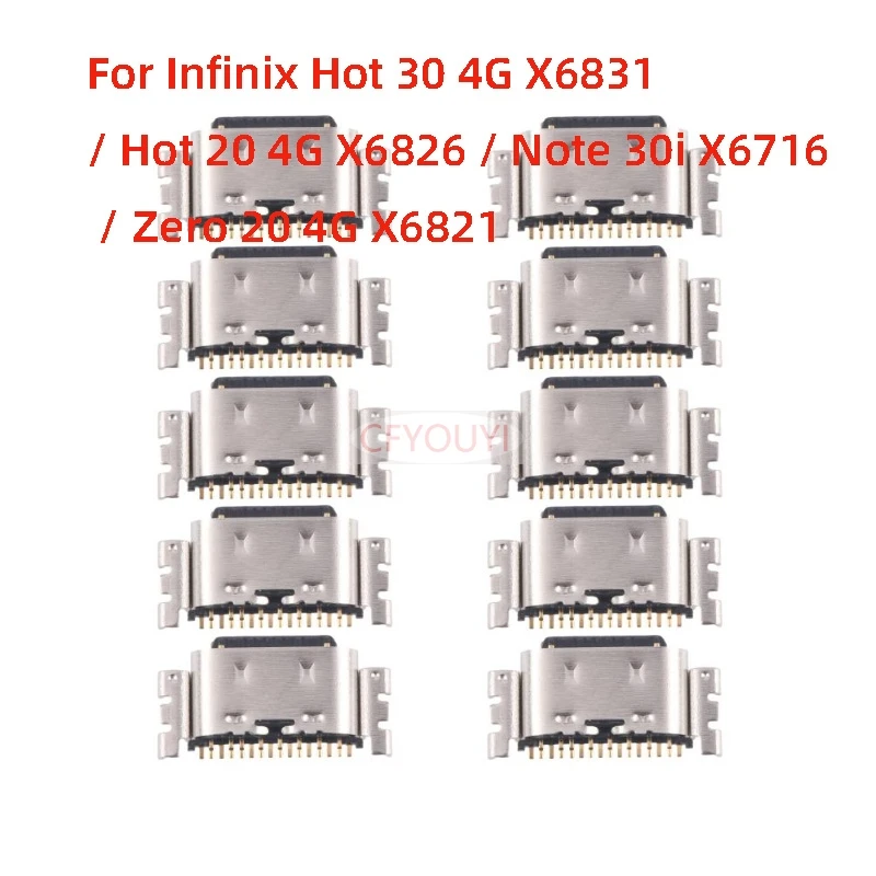 

10 шт. USB-разъемы для зарядки (порт зарядки) для Infinix Hot 30 4G X6831 / Hot 20 4G X6826 / Note 30i X6716 / Zero 20 4G X6821