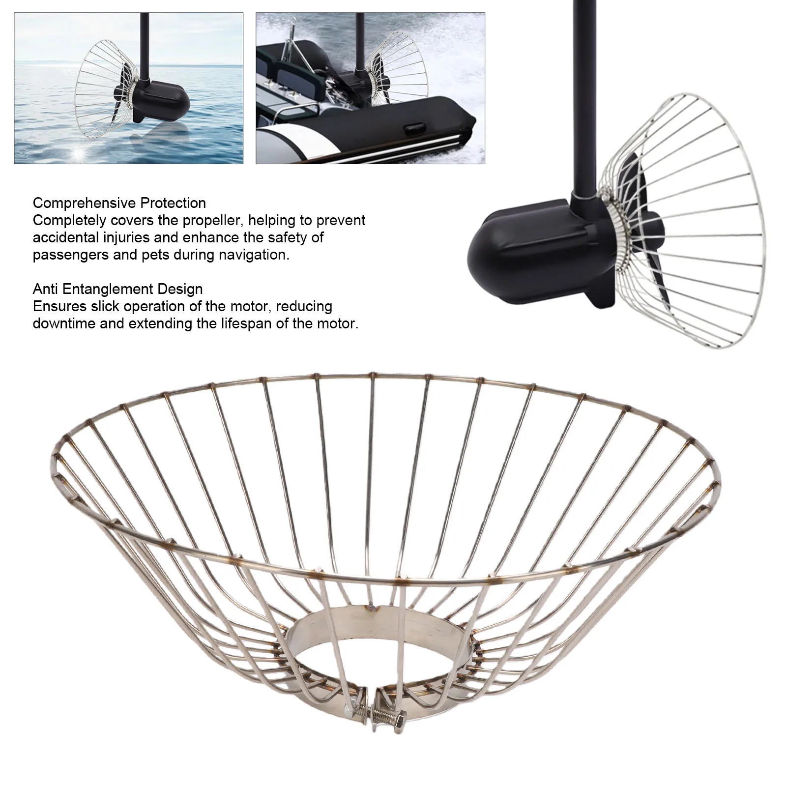 Marine Propeller Safety Cage 316mm Anti Entanglement Outboard Machine Propeller Protective Cover for 12V DC Traction Motor