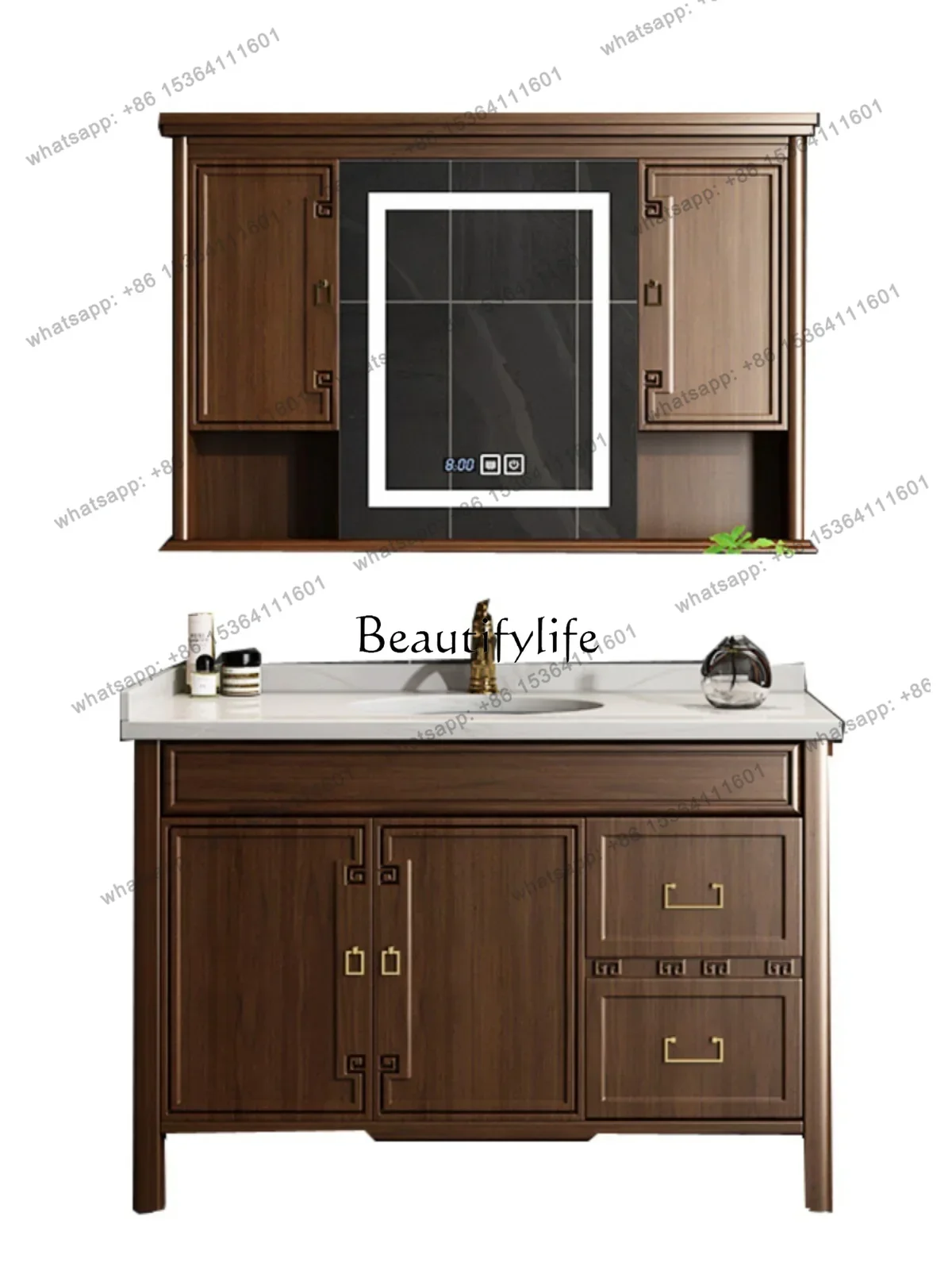 Chinese Bathroom Cabinet Combination Floor Hand Washing Washbasin Smart Solid Wood Bathroom Table