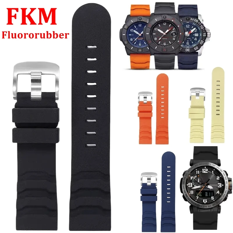 24mm High Quality Fluororubbe For Luminox Casio Protrek PRW-6600 PRG-600 650 Panerai Wristband Watch Strap FKM Band Men Bracelet