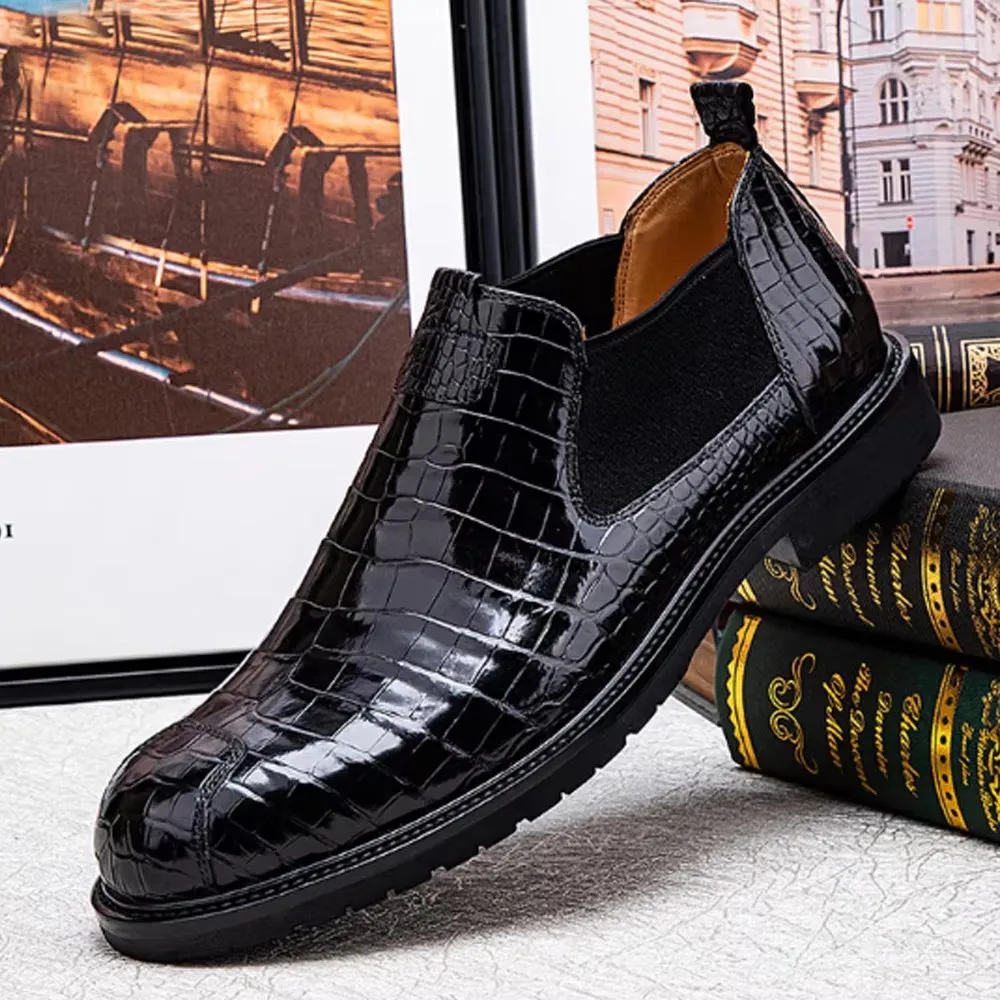 meiyie crocodile boots men round-toed short boots British-style short boots male business casual shoes