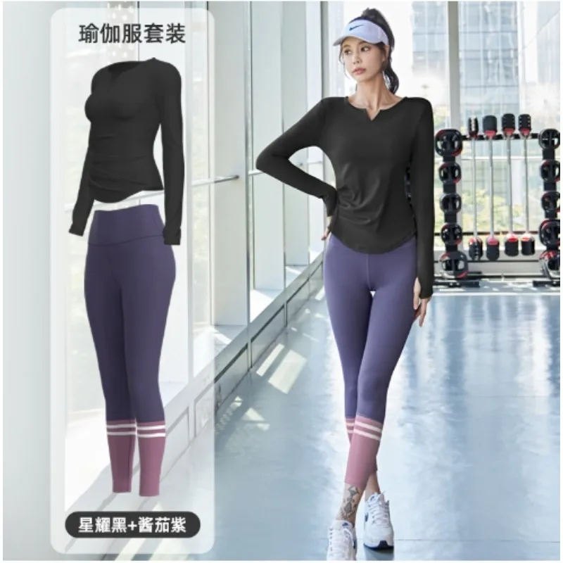 Women Workout Clothing Gym Yoga Set Fitness Sportswear Pant +Sports T-shirt Seamless Leggings Active Wear Outfit Suit