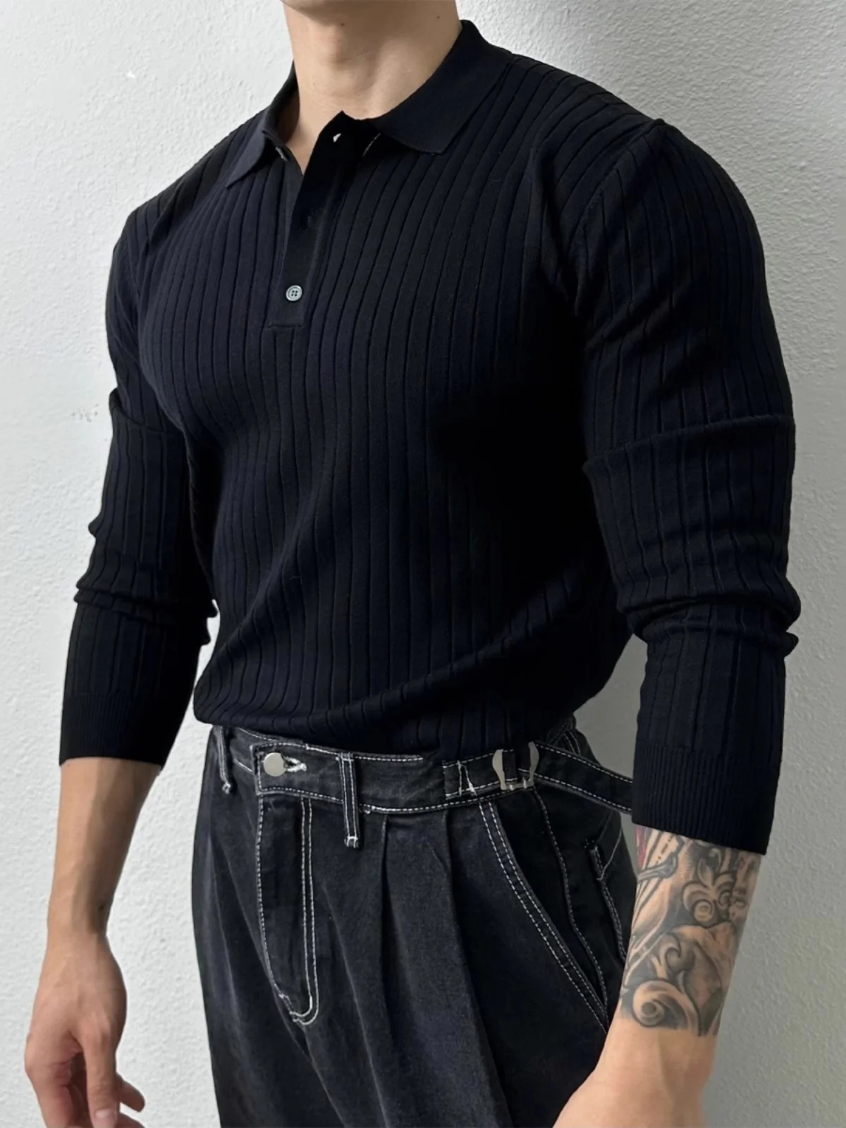 

Мужская трикотажная футболка-поло в корейском стиле, облегающая, в американском ретро-стиле, для молодых мужчин