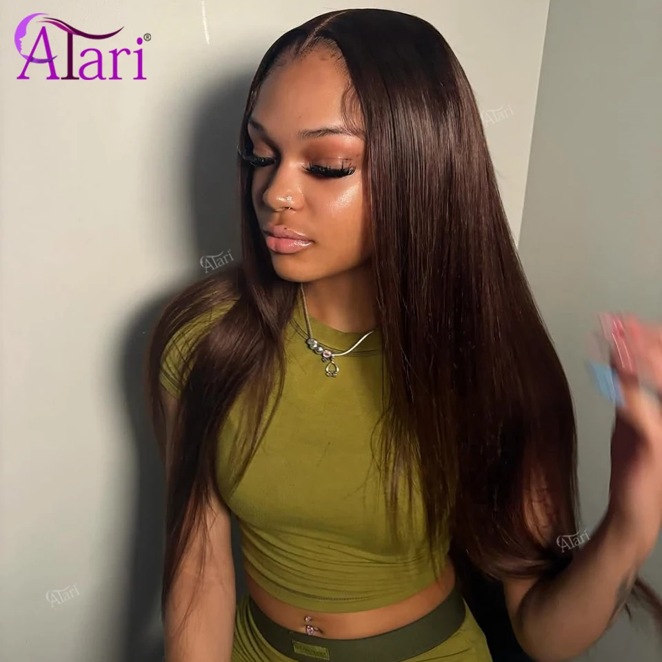 

High Density Straight Dark Brown Human Hair Wigs Transparent 200 Density 13x4 Lace Frontal Brazilian Wig Pre Plucked for Women