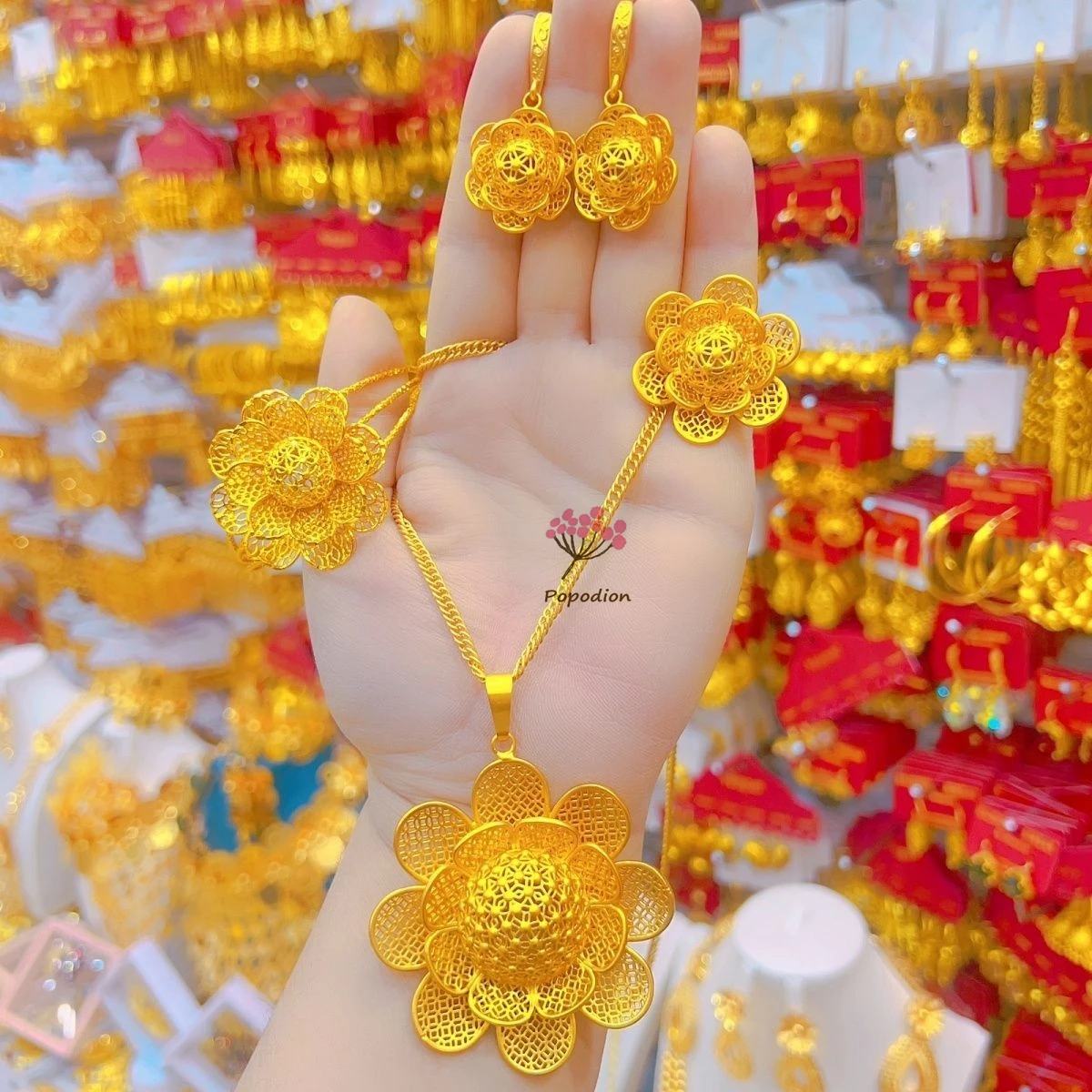 

New Dubai 24K Gold Plated Necklace Earrings Rings Bracelets for Romantic Wedding Party Jewelry Set for Women DD10533