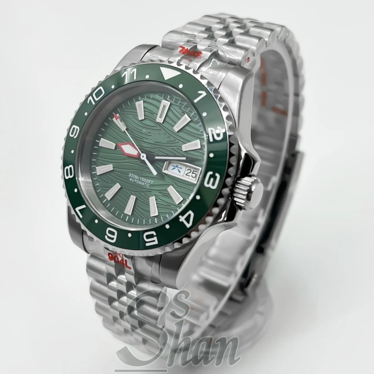 40MM Luxury Men Automatic Watch, NH36 Movement, Sapphire Glass, Unidirectional Rotating Ceramic Bezel, Dual Date Display Window