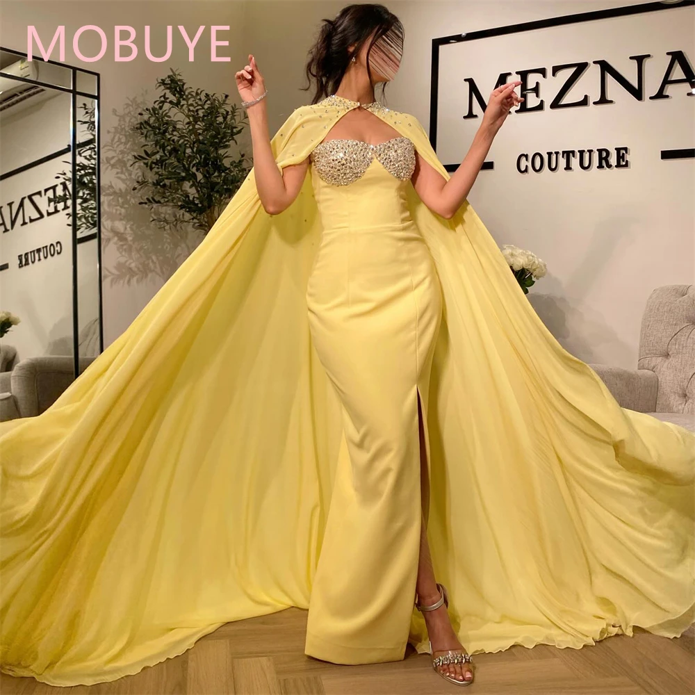 MOBUYE Dubai Halter vestido de baile com decote feminino, elegante vestido de festa, mangas xale, até o chão, moda noite, 2022