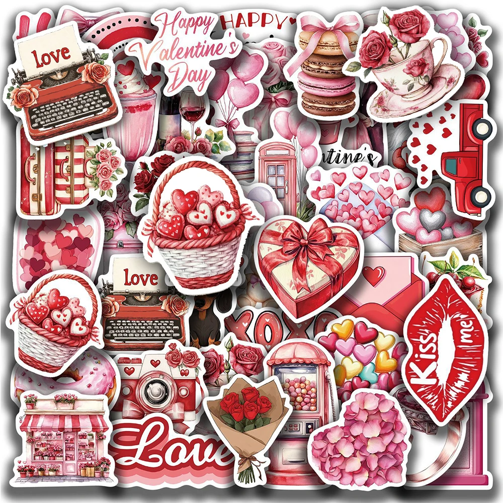 10/30/50pcs Vintage Red Pink Valentine Day Graffiti Stickers Aesthetic Decorative Laptop Phone Notebook Guitar Cute Sticker Gift