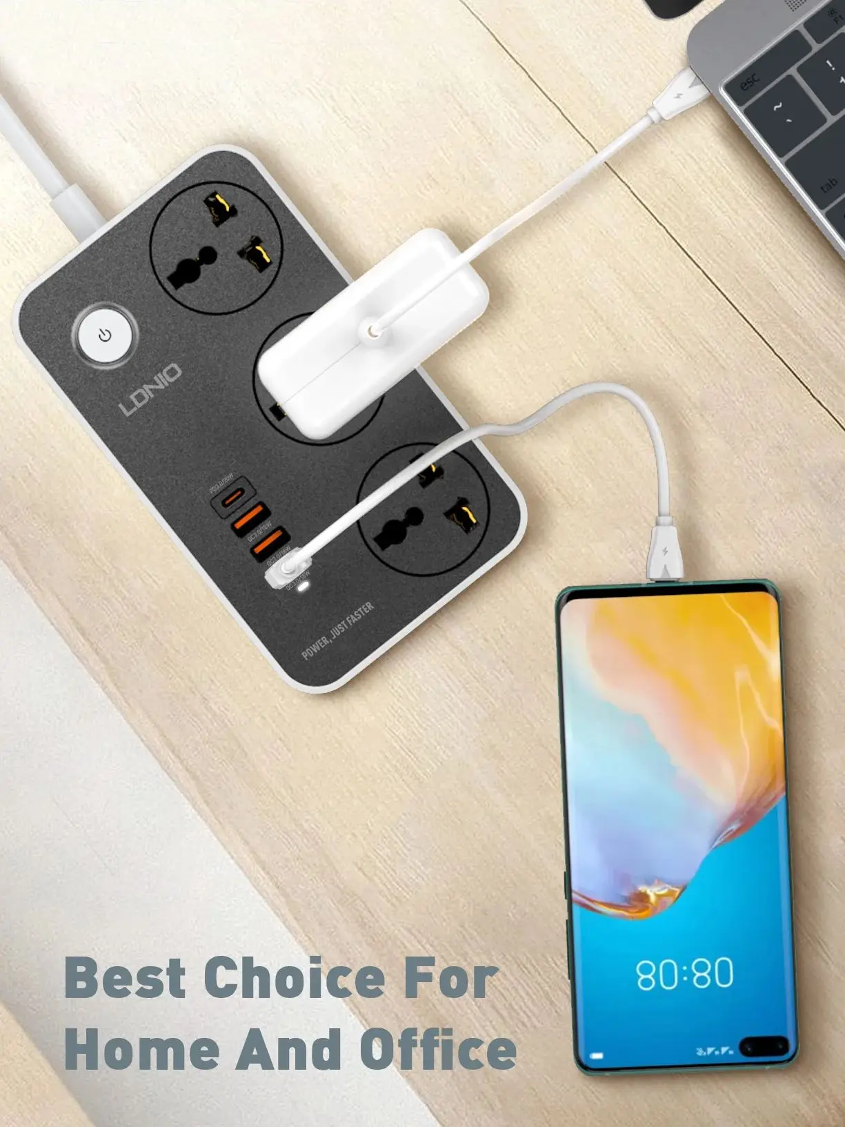 LDNIO Universal Standard Smart Extension Power Socket 3 Sockets 20W Port QC3.0 Phone Fast Charging Port Power Strip