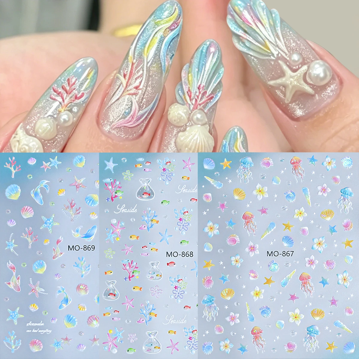 Ozean-Themen-Nagelaufkleber - Cartoon-Fische, Schillernde Muscheln und Andere Ozean-Themen-Nagelaufkleber; Sommer-Nagelkunst-Zubehör