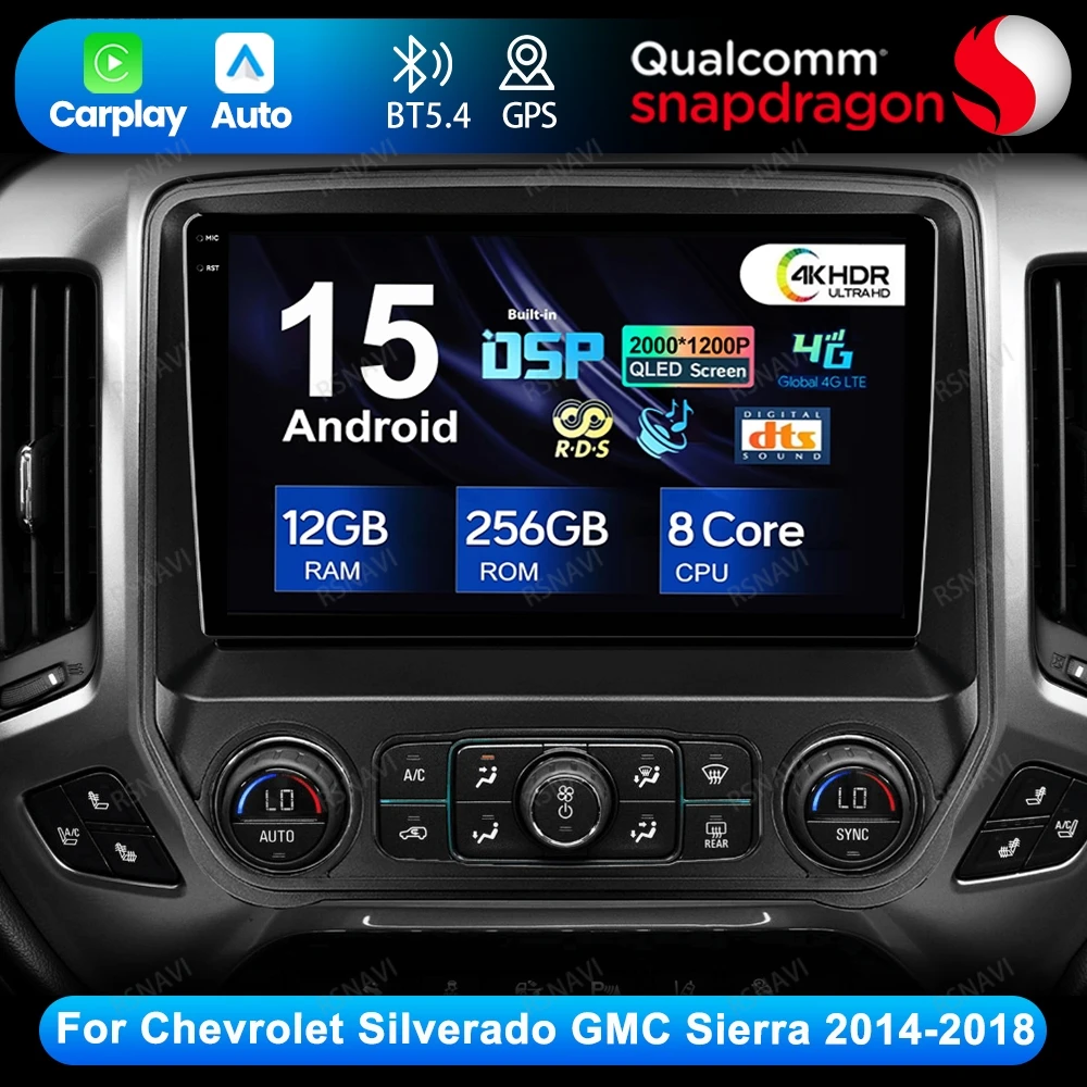 

Android 15 For Chevrolet Silverado GMC Sierra 2014-2018 BT Multimedia Wireless Carplay Auto Head Unit Viedo Player 5G WIFI DSP