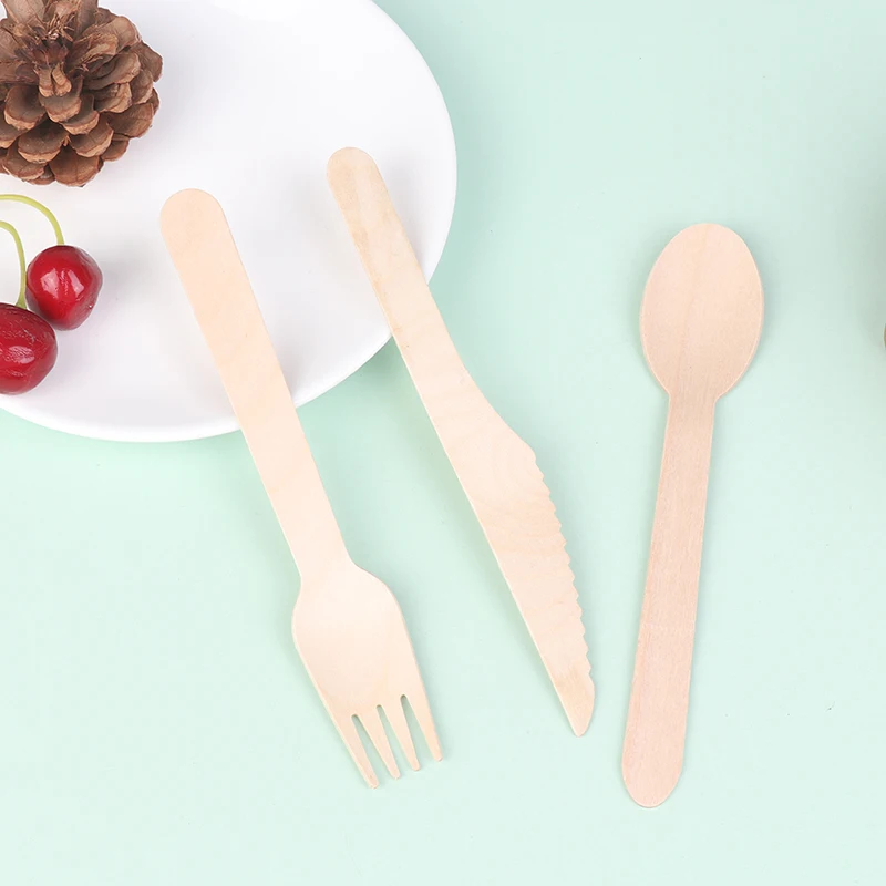 Juego de cubiertos desechables de madera para el hogar, vajilla de decoración para fiesta, postre, cucharas, cuchillos, tenedores, suministros para boda y cumpleaños, 216 piezas