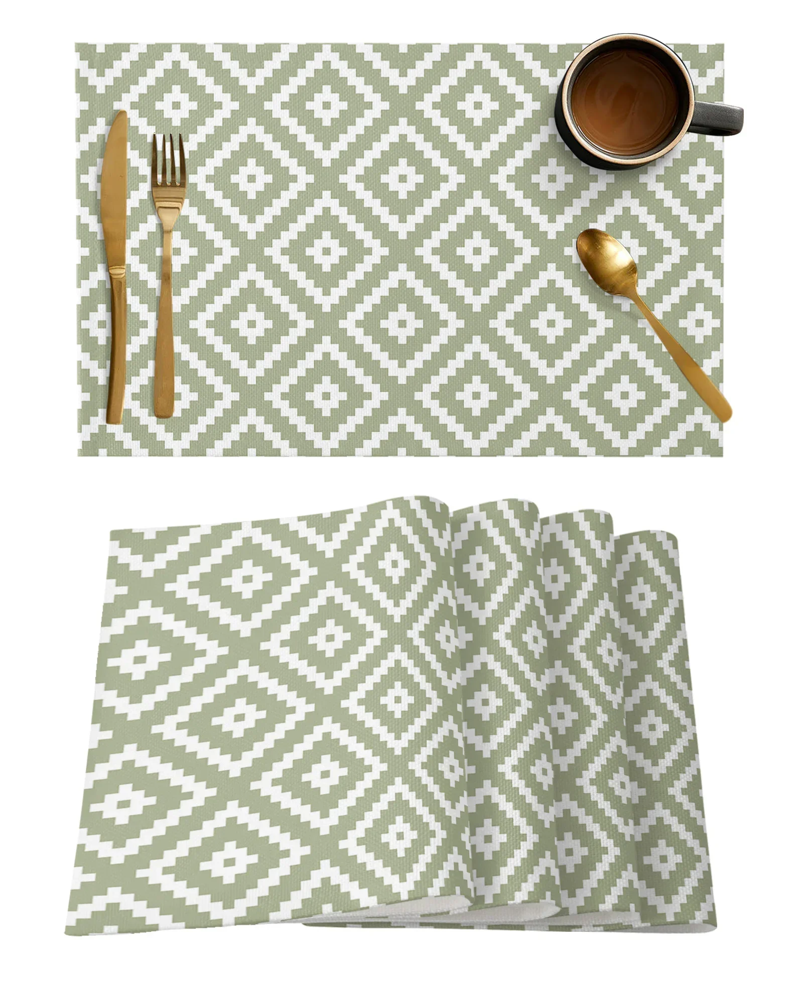Modern Geometric Texture Kitchen Dining Table Decor Accessories 1pcs Placemat Heat Resistant Linen Tableware Pads Mats