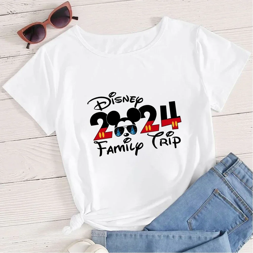 Minnie T-shirt 2024 Family Trip Clothes for Mother Kids Short Sleeve Summer New Harajuku Fashion Vacay Mode Women Tops