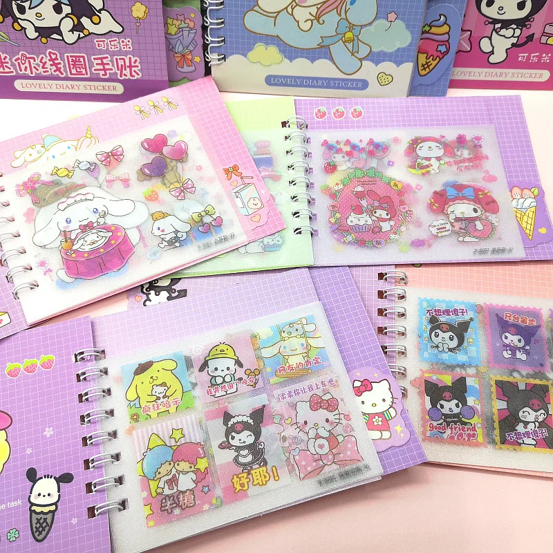 20/40pcs Sanrio Sticker Coil Book Hello Kitty Kuromi My Melody Diy Hand Account Decorative Scrapbook Stationery School Supplies