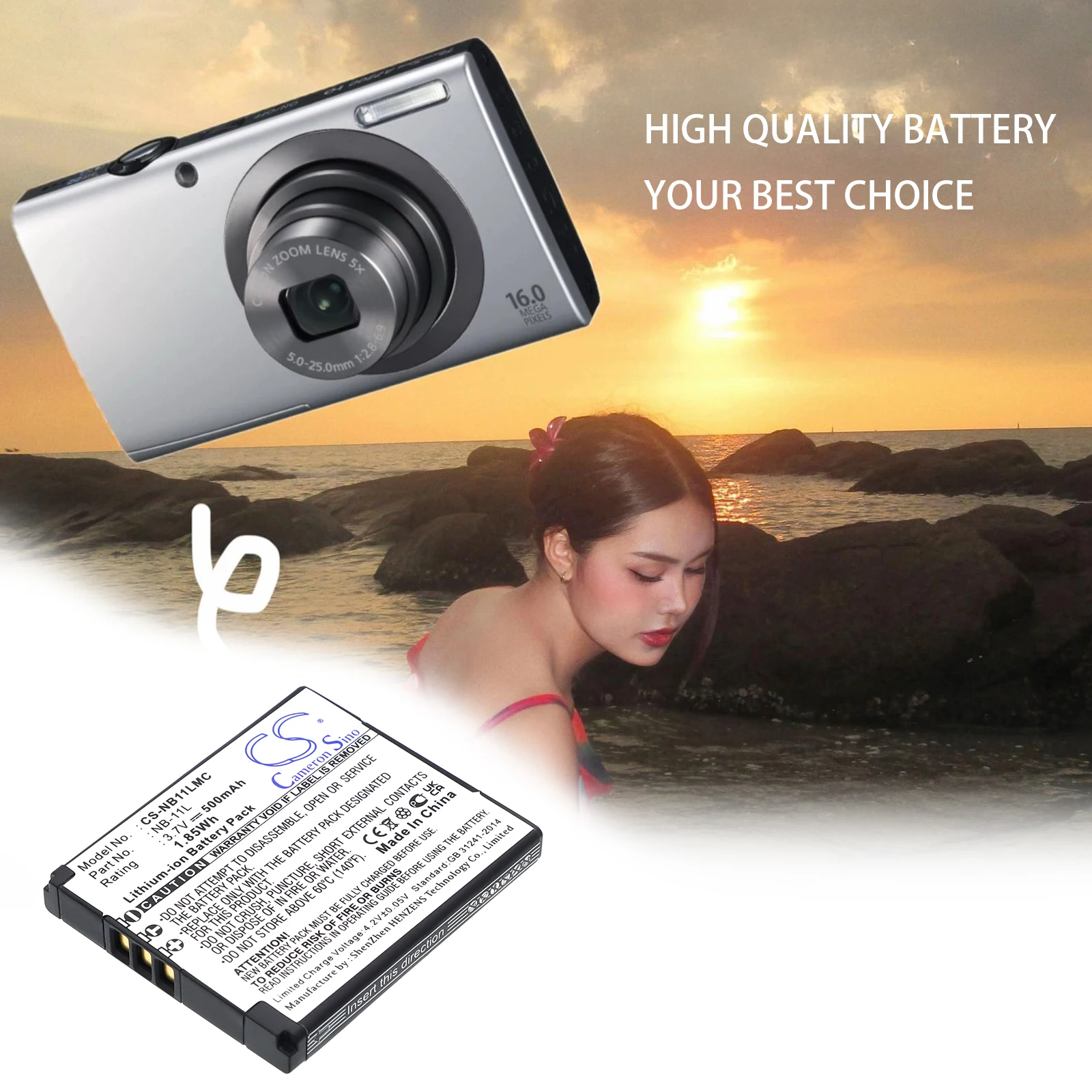 

Li-ion Camera Battery for Canon,3.7V,500mAhIXUS 125HS,PowerShot A2300,IXY 420F,ELPH 110 HS,NB-11L,NB-11LH,ELPH 340 HS,IXY 220F