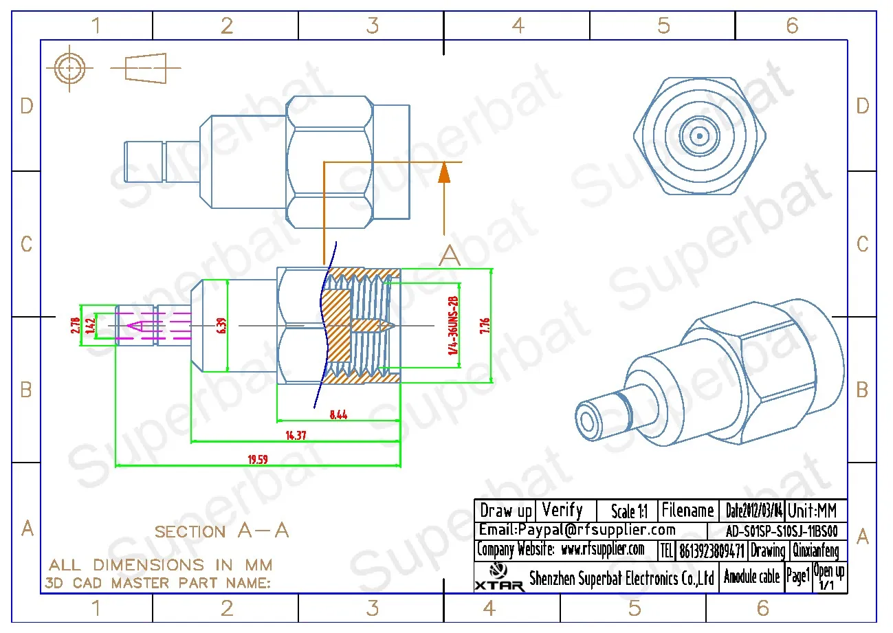 Superbat-SMA macho para SSMB fêmea adaptador, RF Coaxial WiFi Connector, 5pcs