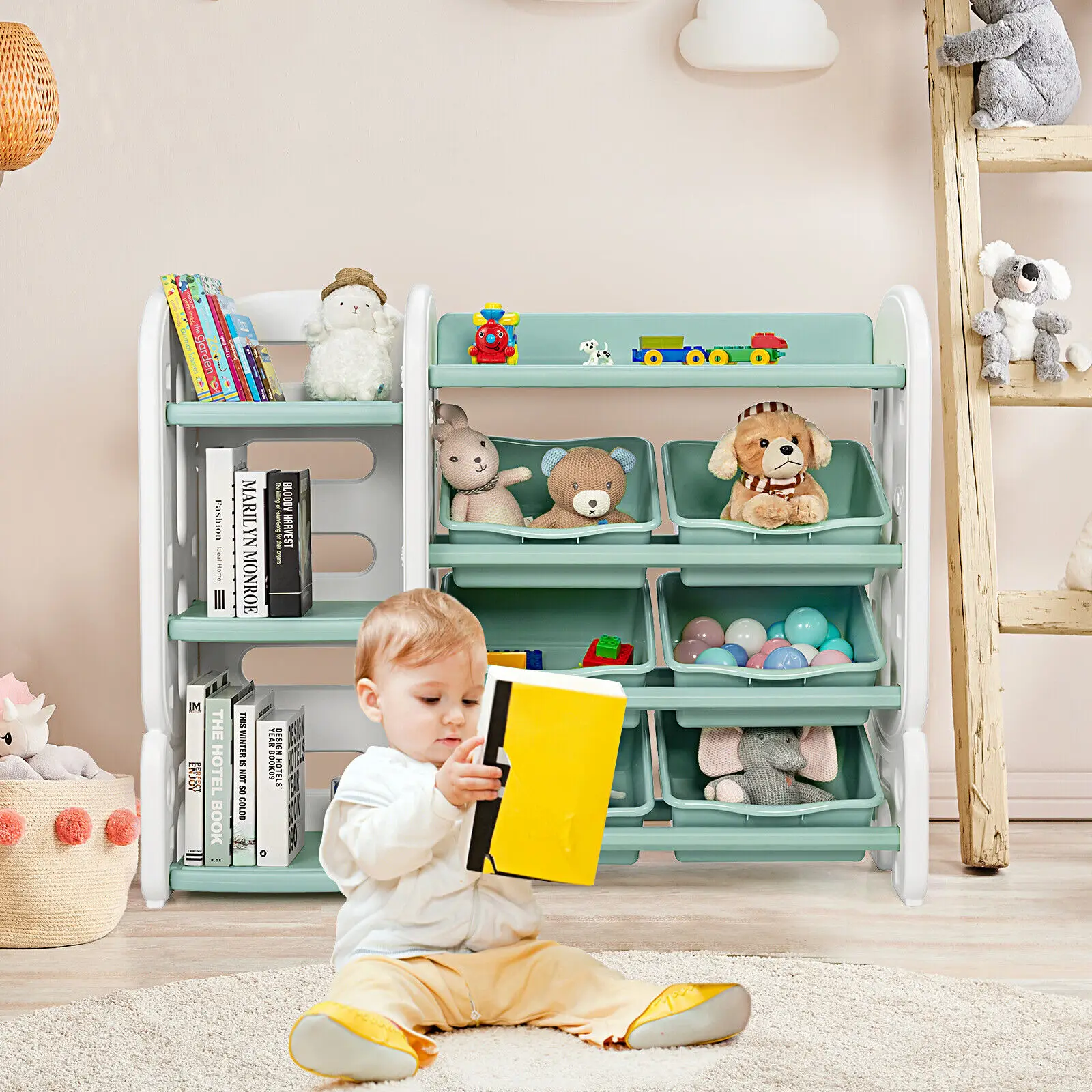 Organizador de almacenamiento de juguetes para niños, con contenedores y estante multicapa para dormitorio, sala de juegos, TY327808