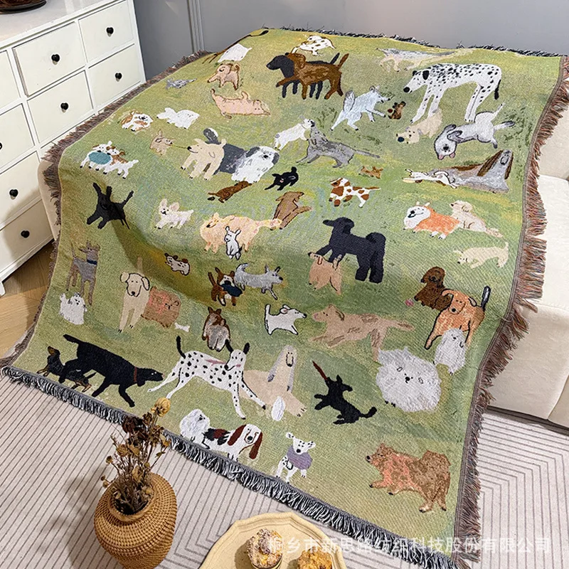 Vintage Jacquard Grassland Sheep Camping Picnic Blanket Multifunctional Blankets Wall Decor Tapestry Throw Blanket for Sofa Bed