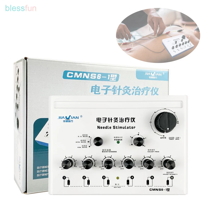 Electric Acupuncture Health Stimulator Machine Nerve Muscle Electrostimulation Needle 6 Output Patch Physiotherapy cmns6-1Plus