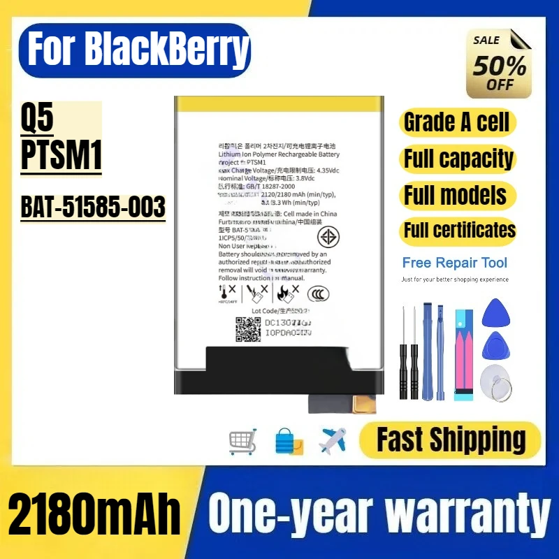 

BAT-51585-003 for BlackBerry Q5/PTSM1 Mobile Phone Battery High Quality High Capacity Battery Replacement Bateria with Tools