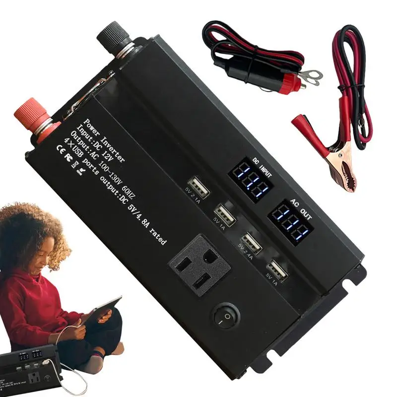 

Car Inverter 12V To 110V Car DC To AC Power Inverter With LCD Display Power Inverters For Vehicles Fast Charging Car Adapter