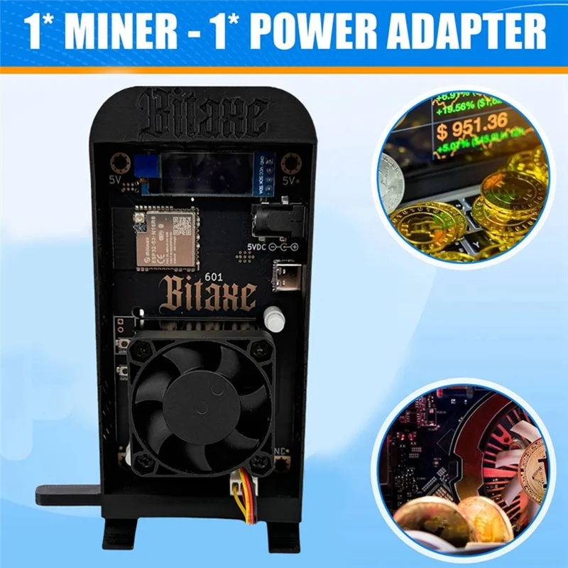 BMBY-Bitaxe Gamma 601 1.2TH/S جهاز تعدين Bitcoin Solo Lottery BM1370 Asic Chip 18-22W BTC جهاز تعدين من Antminer S21 Pro EU PLUG