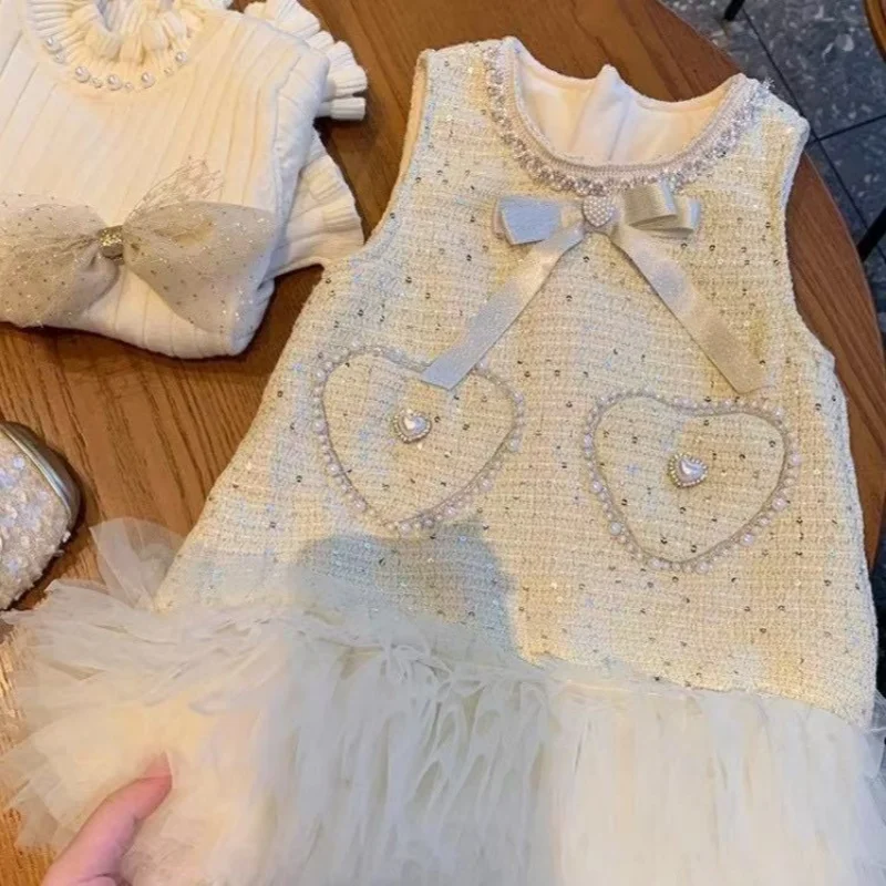 Girls\' Autumn and Winter Velvet Fluffy Skirt Stylish Children\'s Dress Girls\' Vest Dress Girls\' Baby Dress Princess Dress