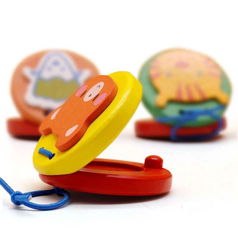 Castañuelas de madera con forma de animales, instrumentos musicales de percusión educativos, juguetes de aprendizaje temprano para niños y niñas, sonajeros para fiestas