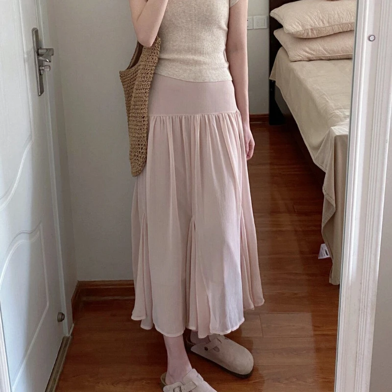 

Deeptown Elegant Sweet Pink Long Skirt Women Korean Style Fairycore Ruffle Skirts Fashion Vintage Casual Streetwear A-line Skirt