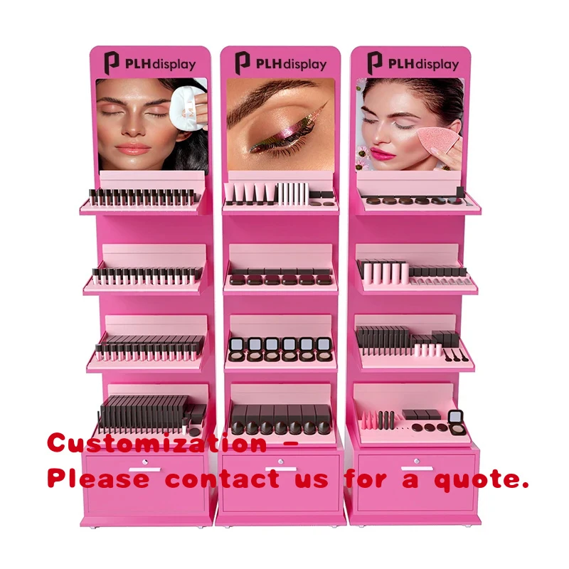custom.Customized Acrylic Cosmetics Display Racks LED Lighting Durable Metal Beauty Shop Skincare Cabinet Makeup Stand Shelves