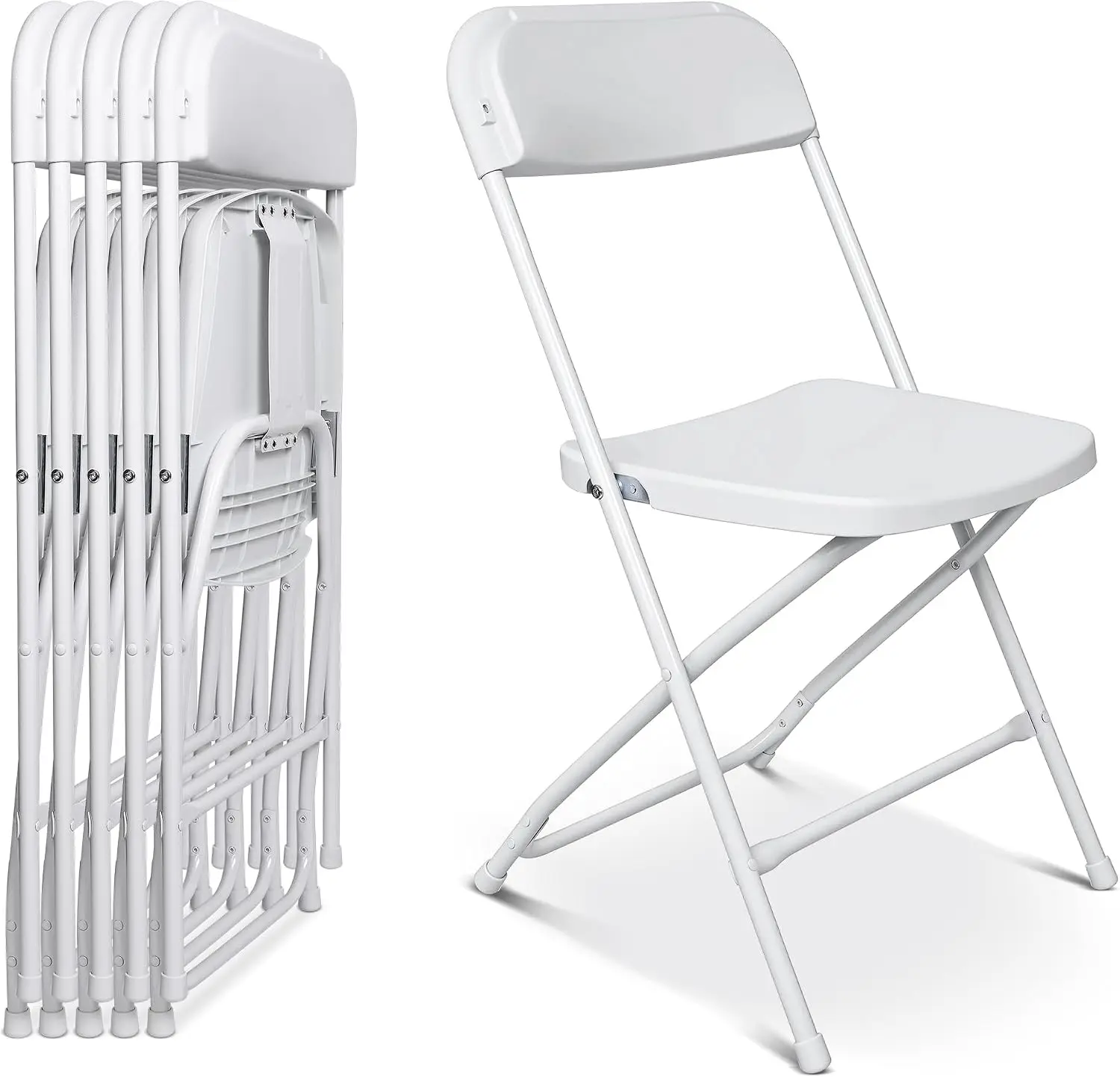 6 Pack White Plastic Folding Chairs, Upgraded Heavy Duty Support, Non-Slip Foldable Chair for Home, Party, Event & Commercial In