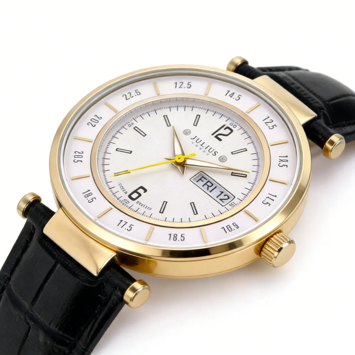 Auto Day and Date Julius Men's Watch Homme Fashion Japan Quartz Hours Classic Genuine Leather Strap Boy Birthday Father Gift Box