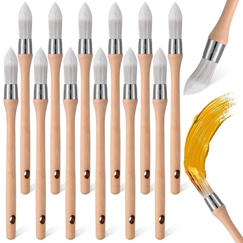 12Pcs Trim Painting Tool Edge Clean Painting Tool Corner Paint Brush Round Small Paint Brushes Thin Trim Brush 28Cm