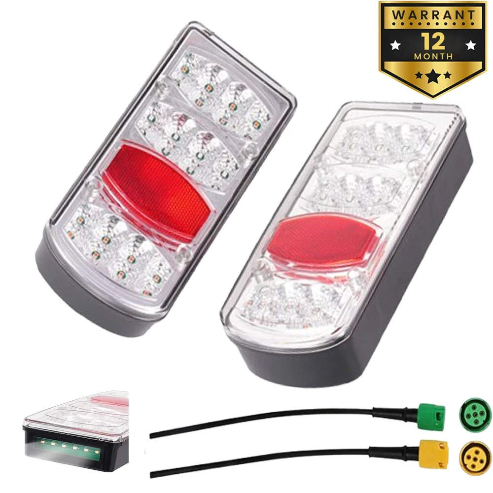 2PCS 12V LED Car Truck Trailer Tail Light Rear Stop Brake Light Signal Lamp Wiring Harness 35cm 5 Core Cable Caravan Lorry