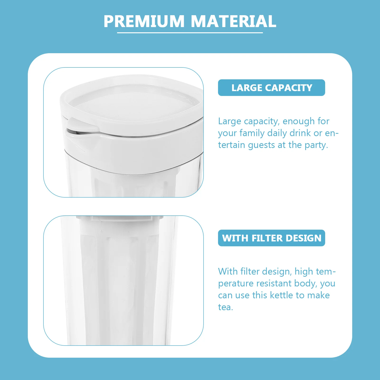 

Filter Water Pitcher Large Capacity Plastic Kettle Cooling Holder with Tea Filter Design Plastic Pitcher