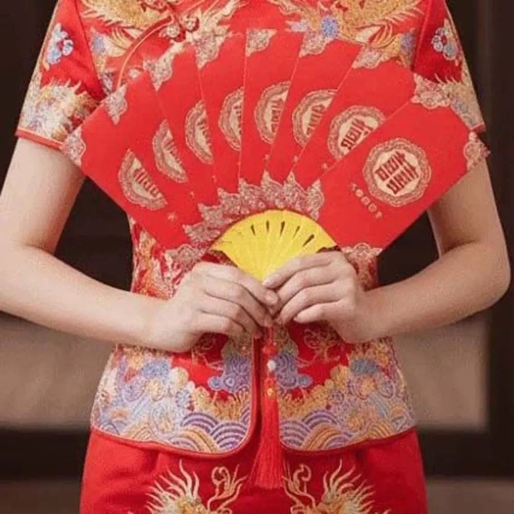 

Traditional Fan Design Red Envelope with Chinese Knot 10/12 Cards Spring Festival Red Wallet Bonus Blessing Lucky Money Packet