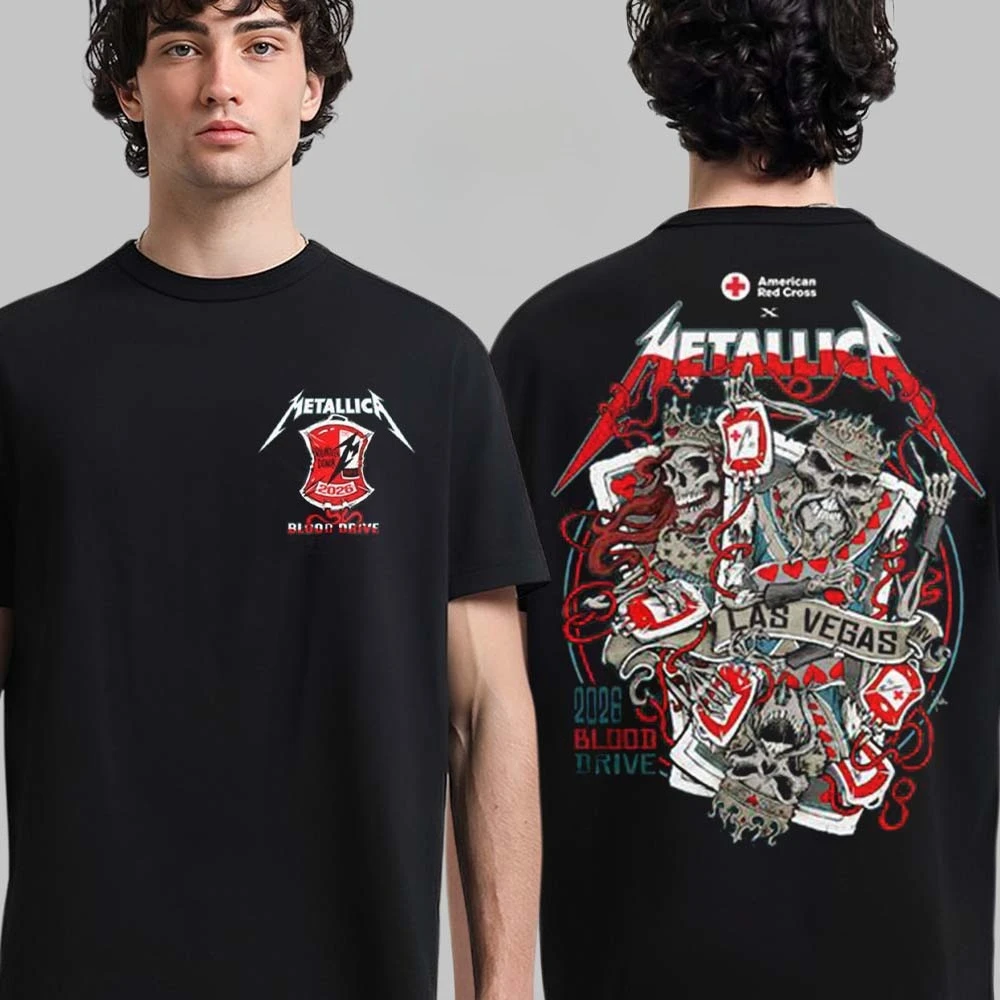Metallica 2026 Blood Drive Las Vegas T-shirt Rock Band Graphic Print Short Sleeve Tee Oversized Heavy Metal Streetwear Tops