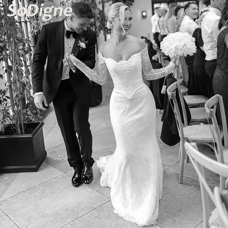 

SoDigne Mermaid Lace Wedding Dress Off Shoulder 2025 Bride Dresses Women Long Elegant Bridal Gowns vestidos de novia Customized