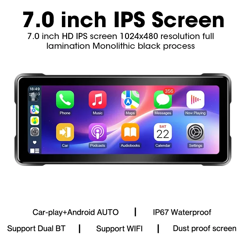 Jansite Draagbare 7/8.1 inch IP67 Waterdichte Motorfiets 4K DVR GPS Navigatie Draadloze Carplay Android Auto Moto Recorder Monitor