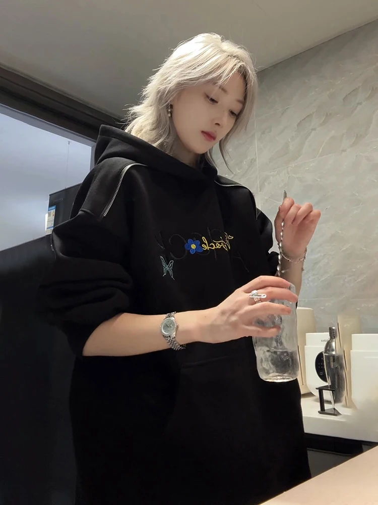 

Bla Heavyweight Letter Embroidery Hoodie Men's Autumn Winter Cleanfit Jaet Hard oulder American Sle Hooded Sweatirt