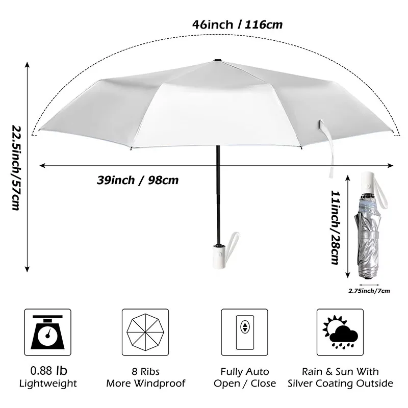 Uv Umbrella Travel Folding Umbrella Automatic ​Open Close Titanium Silver Coating UV Blocking Windproof Umbrella for Men Women