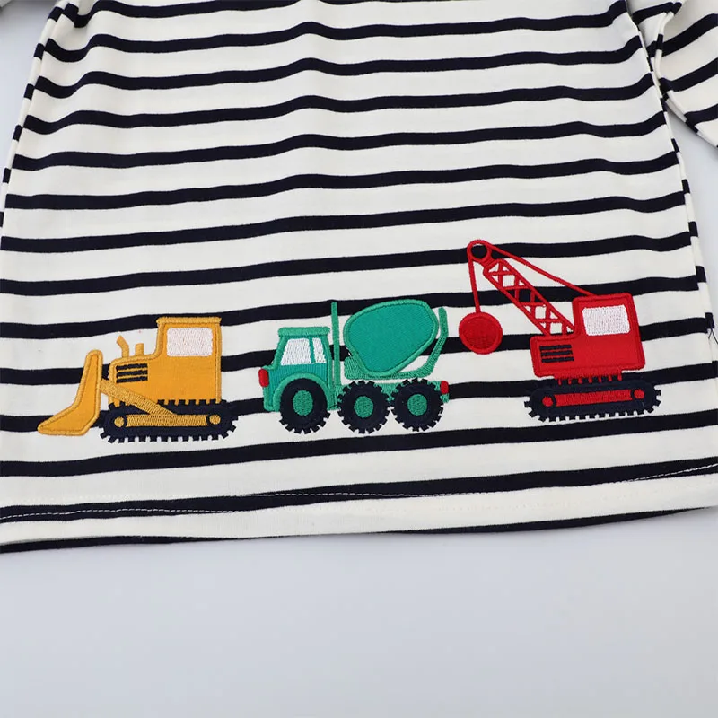 Little maven Autumn Cartoon Excavators Long Sleeves Stripe T-shirt Cotton Tops Boys Kids Clothes Children\'s Clothing