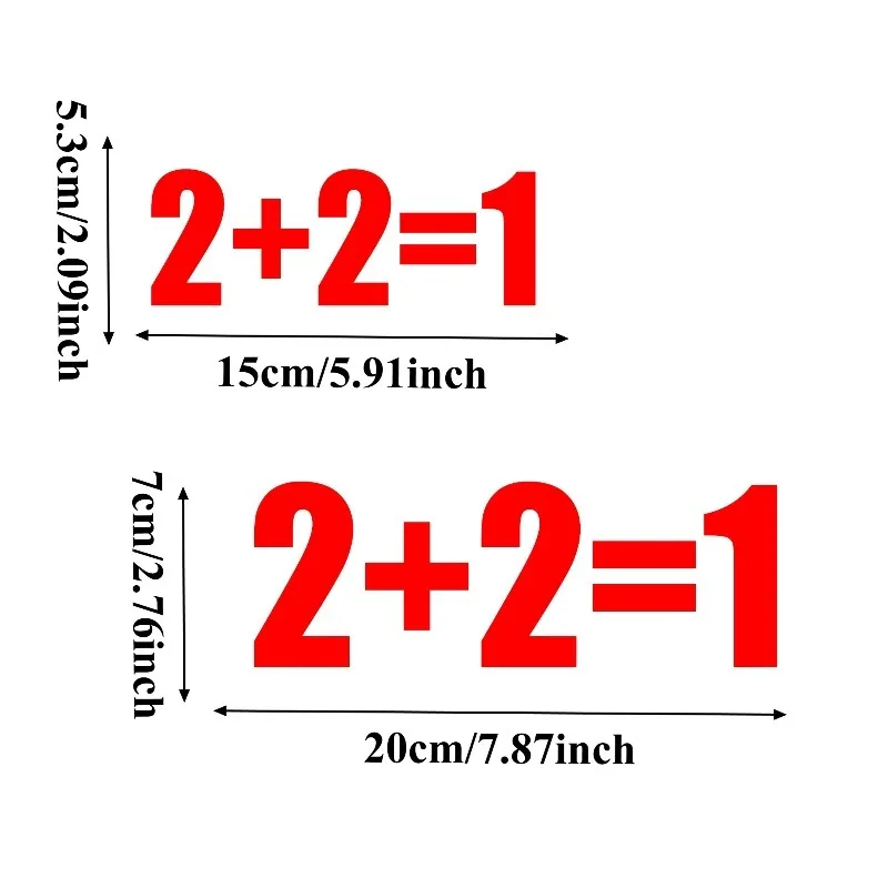 2Pcs 2+2=1 Quote Vinyl Stickers, Waterproof Funny Math Decals for Motorcycle Helmet, Fuel Tank and Car Exterior