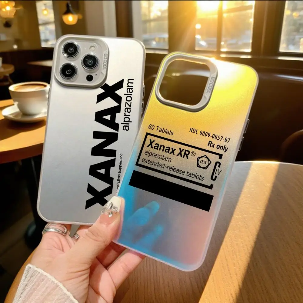 

Fashion X-Xanax Phone Case For iPhone 11 12 13 14 15 16 17 air Pro Max 16E X XS XR SE2 Electroplate Silver IMD Cover