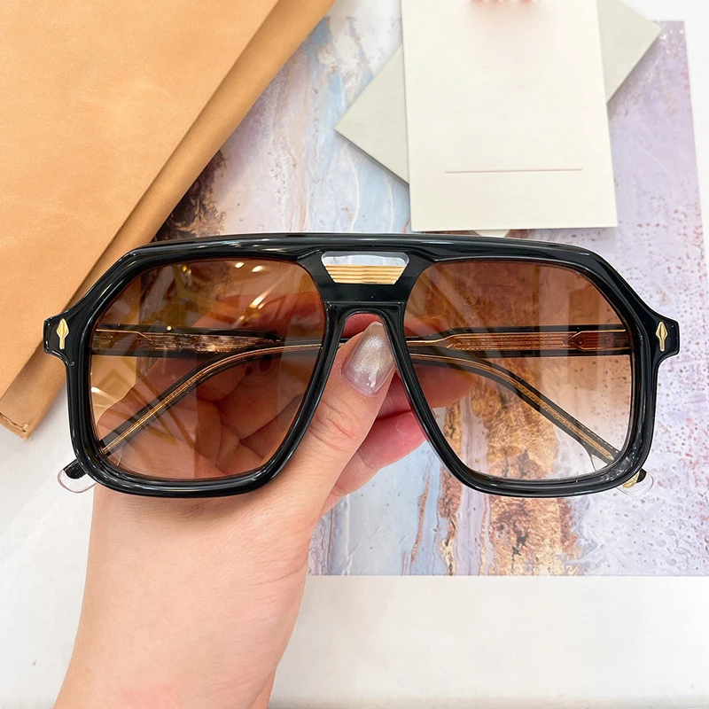 Handmade Square Big Classical Sunglasses Uv400 Designer Japan Acetate Style Men Vintage Outdoor Gift Eyeglasses with Case