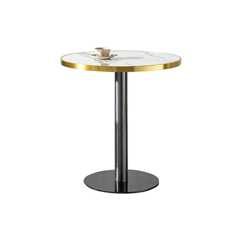 

Light luxury restaurant rock slab round table stainless steel base commercial table and chairs